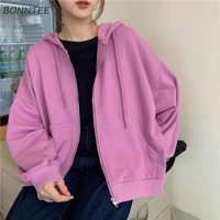 basic jackets solid students 2020 korean style loose hooded outwear chic leisure womens zipper coats female classic sweet girls