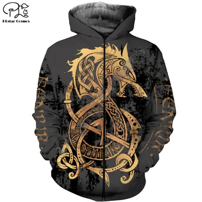 Zip hoodies PLstar Космос Викинг Татуировка воина Модный спортивный костюм Повседневная Красочная 3D печать Толстовка/куртка/для мужчин и женщин S-1 - Цвет: Zip hoodies
