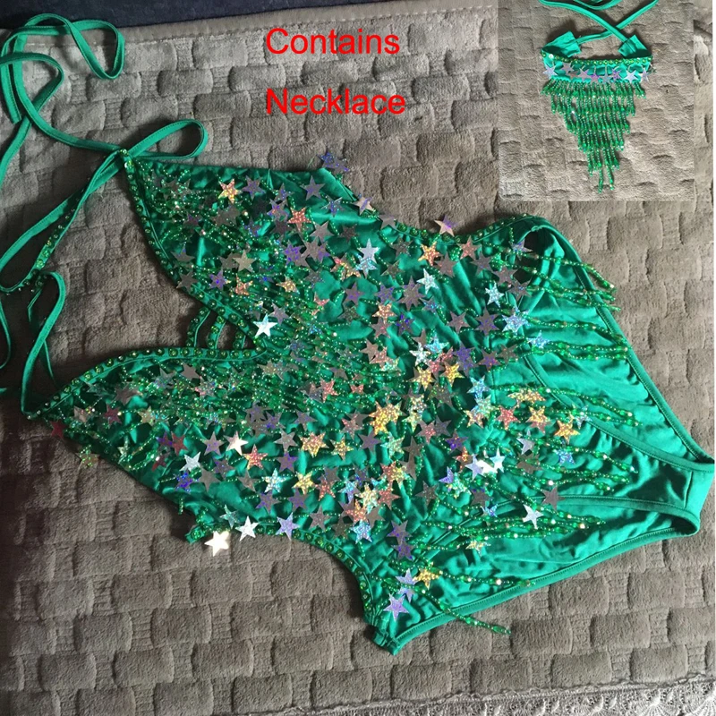 Backless Sequins Party Bodysuit Women Bodycon Romper Sexy Tassel Colorful Diamond Laser Five-Pointed Stare Elegant Beachwear