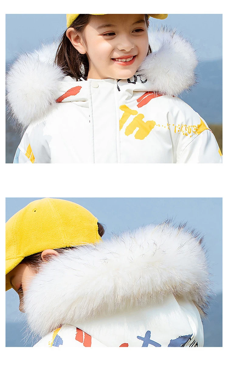 

Children Down Jackets 8 10 12 years White Fur Hoodies Thicken Warm Kids Winter Outerwear