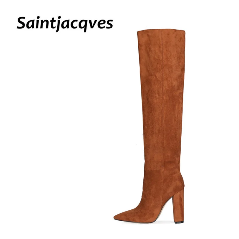 New Brand Women Boots Fashion High Heels Faux Suede Over The Knee High Slouchy Long Boots Winter Female Thigh High Boots Shoes