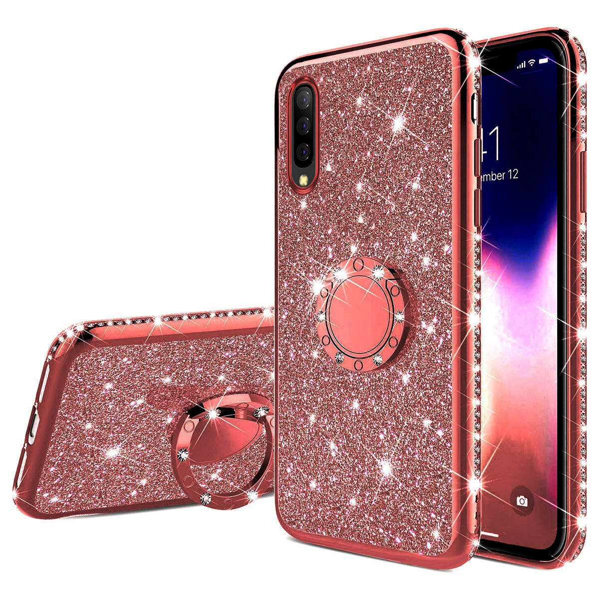 Мягкий чехол с блестками для samsung Galaxy A10 A20 A30 A40 A50 M10 A6 A7 A8 S10 S8 S9 плюс A50s 360 Примечание 10 кольцо автомобильный держатель - Цвет: ZRoseGod