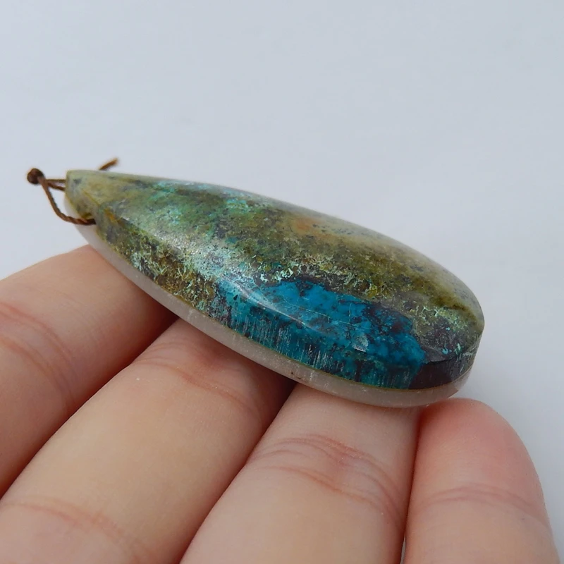 

Natural Stone Water Drop Chrysocolla White Agate Intarsia Drop Pendant 51x25x10mm 21.3g Semiprecious stone beautiful pendant