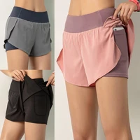 80 hot saleswomen yoga shorts high waist high elastic waistband pants 2 in 1 women shorts for summer
