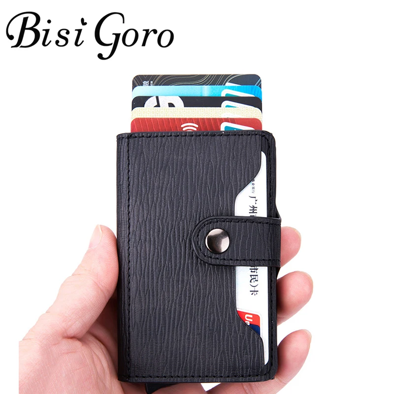 

BISI GORO RFID держатель для карт с застежкой, с узором, новинка, клатч из искусственной кожи, всплывающий кошелек, алюминиевая коробка, тонкий чех...