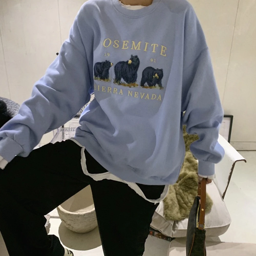 

Crewneck Sweatshirt Hoodies Women Long Sleeve Oversized Sweatshirts Embroidery Winter Clothes Women Streetwear Pullovers