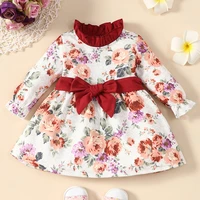 baby girl dress baby girl clothes sweet flower print ruffles collar long sleeve belt princess dress baby dresses for girls 0 18m