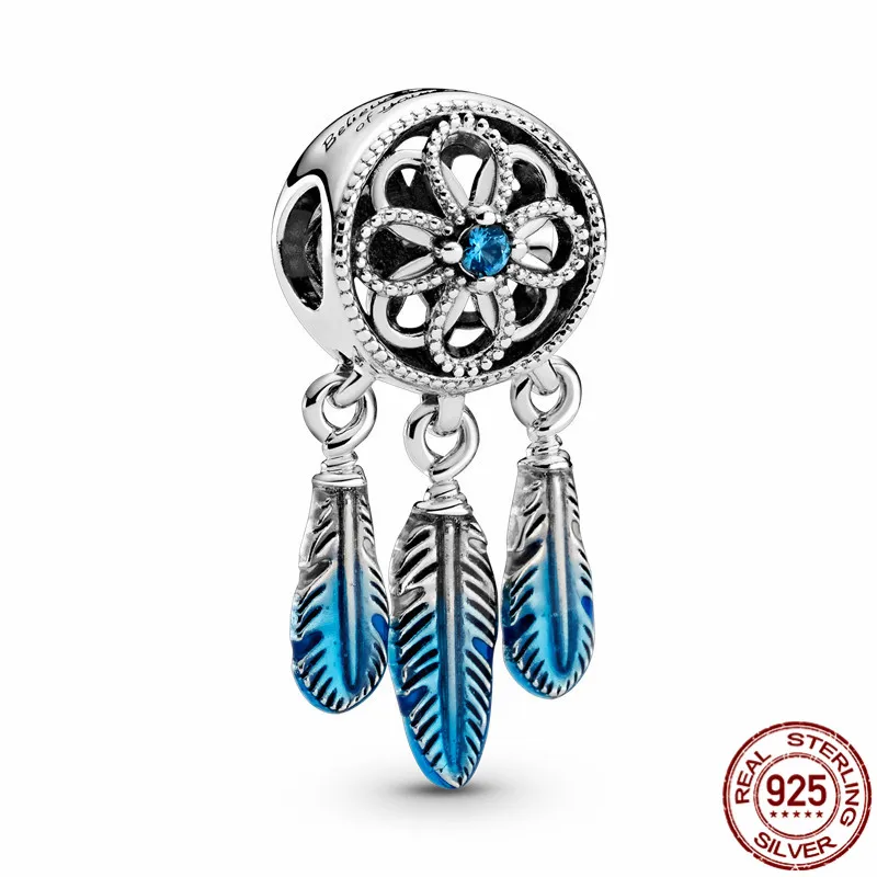 

925 Sterling Silver Blue Dream Catcher Charm Fit Original 3mm Bracelet&Bangle For Women Birthday Fashion Jewelry Gift 2021 New