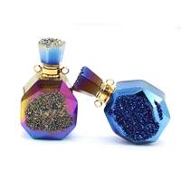 hot sale natural stone perfume bottle pendant color plating pendant charms for jewelry making diy necklace accessory