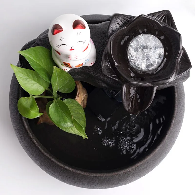 Черный дзен керамический водяной фонтан 220 В для гостиной комнатные плавучие