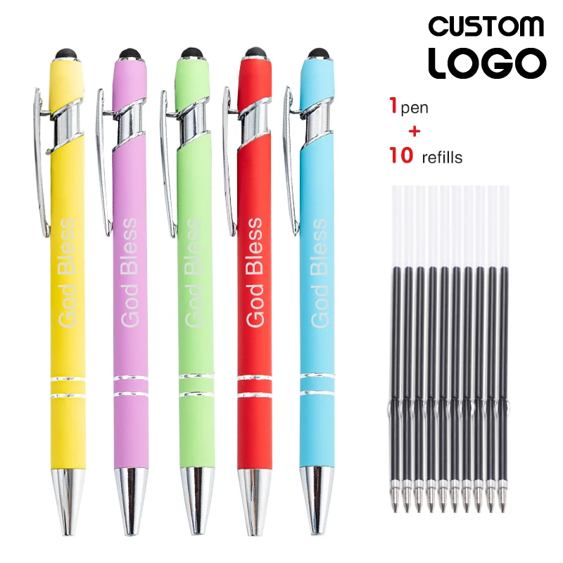 11Pcs/Set Free Customized LOGO Ballpoint Pen Capacitive Screen Touch Personalized Gifts School Office Writing Stationery - купить по