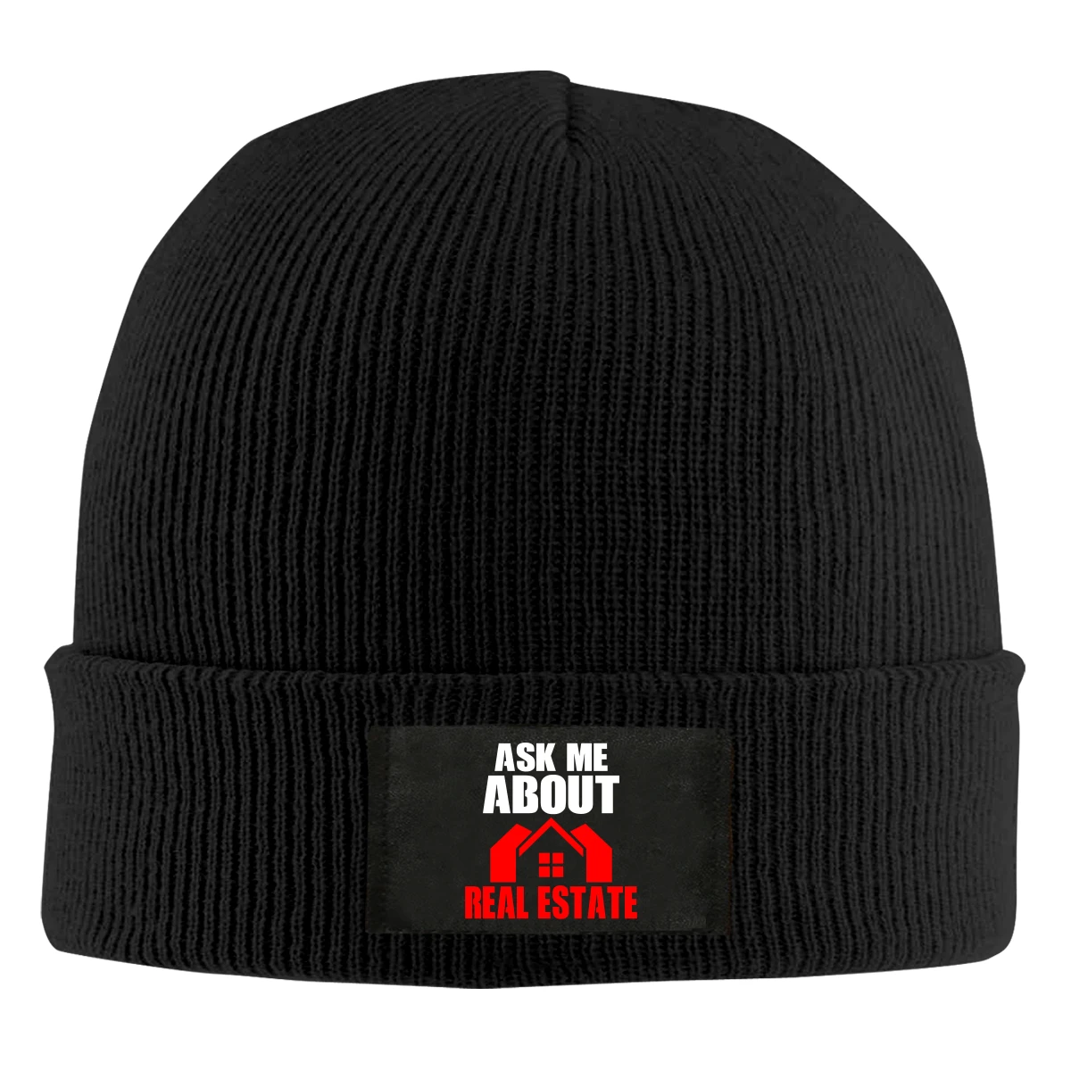 

Ask Me About Real Estate Beanie Hats For Men Women With Designs Winter Slouchy Knit Skull Cap