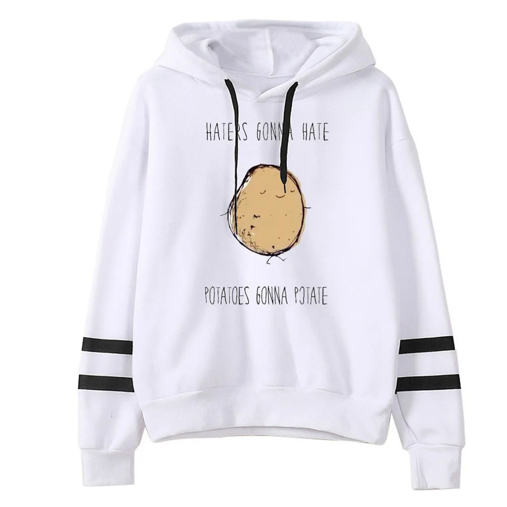 С буквенным принтом в полоску с круглым воротником стиле Харадзюку Толстовка