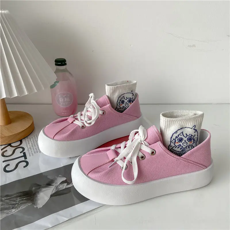 

Женские повседневные кроссовки QWEEK, модель 2021 года, милые розовые кроссовки в стиле Харадзюку на вулканизированной плоской подошве, Прямая ...