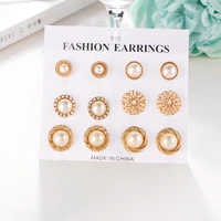hmes retro woman earrings set pearl zircon flower ear studs simple party fashion golden earrings gift jewelry accessories