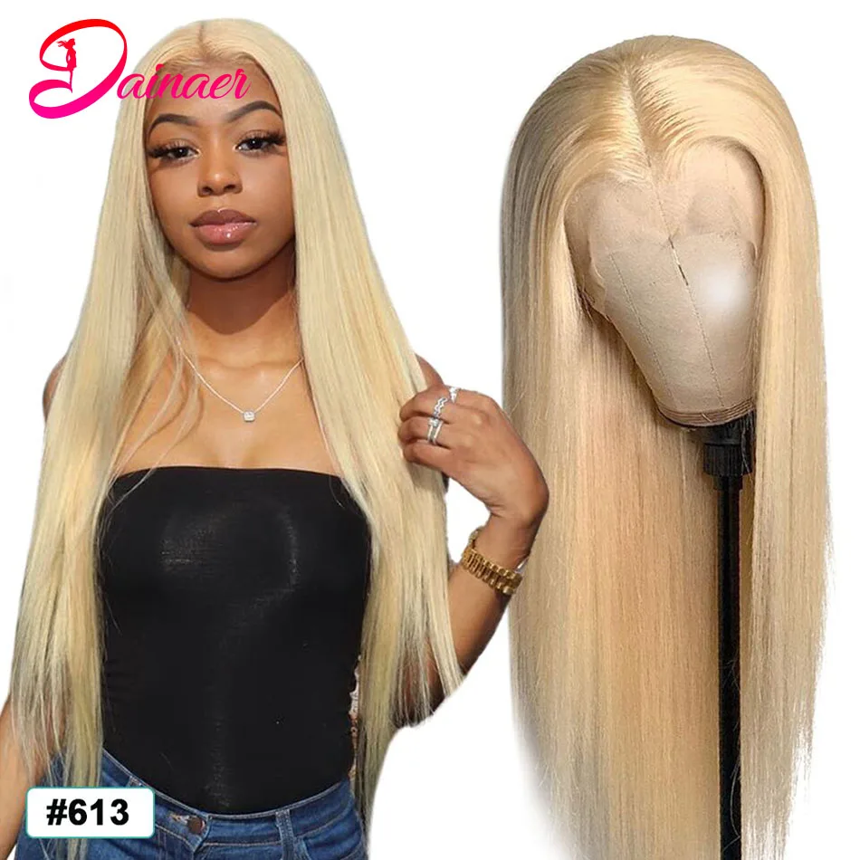 613 Blonde Bone Straight Human Hair Wigs For Women Human Hair Lace Frontal Wig Brazilian Straight 613 Transparent Lace Front Wig