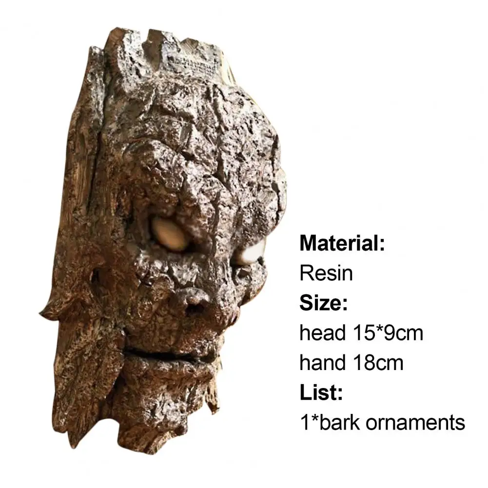 

Bark Statue Creative Ghost Face Design Eye-catching Decorative Handmade Ghost Bark Face Statue for Garden