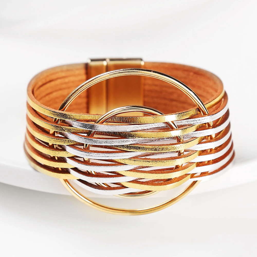 

WYBU Multi-Layer Wrap Leather Bracelet Handmade Braided - with Magnetic Clasp Cuff Bangle Bracelet Jewelry for Women, Girl Gift