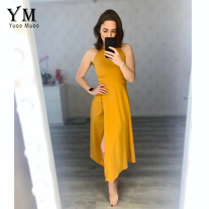 Платье YuooMuoo женское длинное с лямкой через шею однотонное вечернее Макси платье