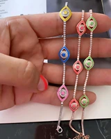 colorful trendy women jewelry lovely lucky turkish evil eye design neon enamel eye charm bracelet 154cm