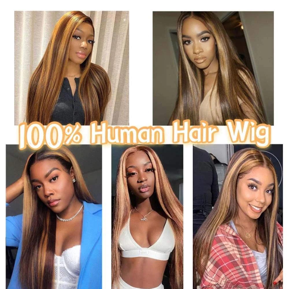 

P4/27 Highlight Wig Ombre Straight Lace Front Wig Brown Colored Human Hair Wigs Honey Blonde Wig Pre Plucked Hairline Remy Wigs