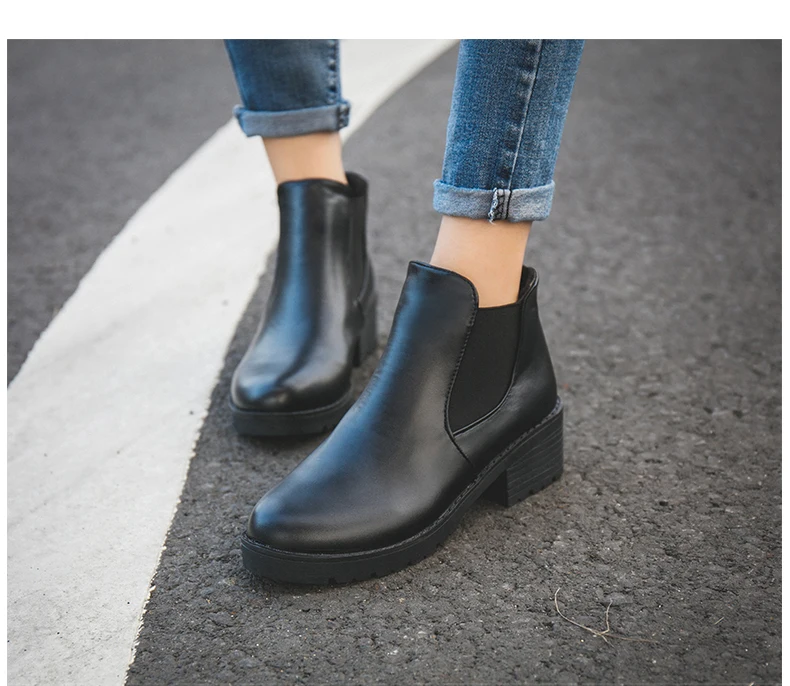 

New Hot Style Fashion Women Boots Round Head Thick Bottom Pu Leather Waterproof Woman HOT Boots Ankle Spring/autumn #W599