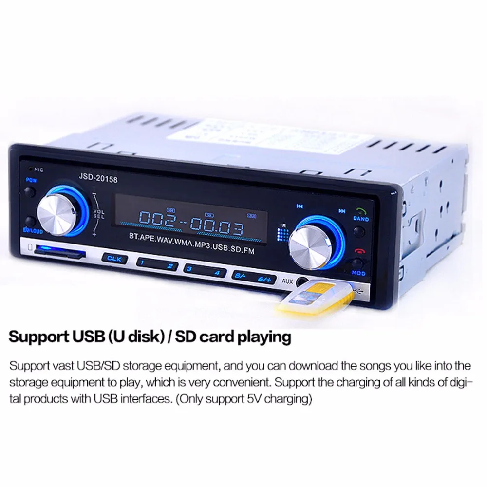 Автомагнитола USB Bluetooth V2.0 Автомагнитола JSD 20158 автомобильный стерео аудио в тире fm-приемник Aux Входной приемник USB MP3 MMC Автомобильный плеер