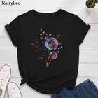 Футболка женская с принтом одуванчиков, 100% хлопок, уличная одежда с коротким рукавом, S-5XL размера плюс