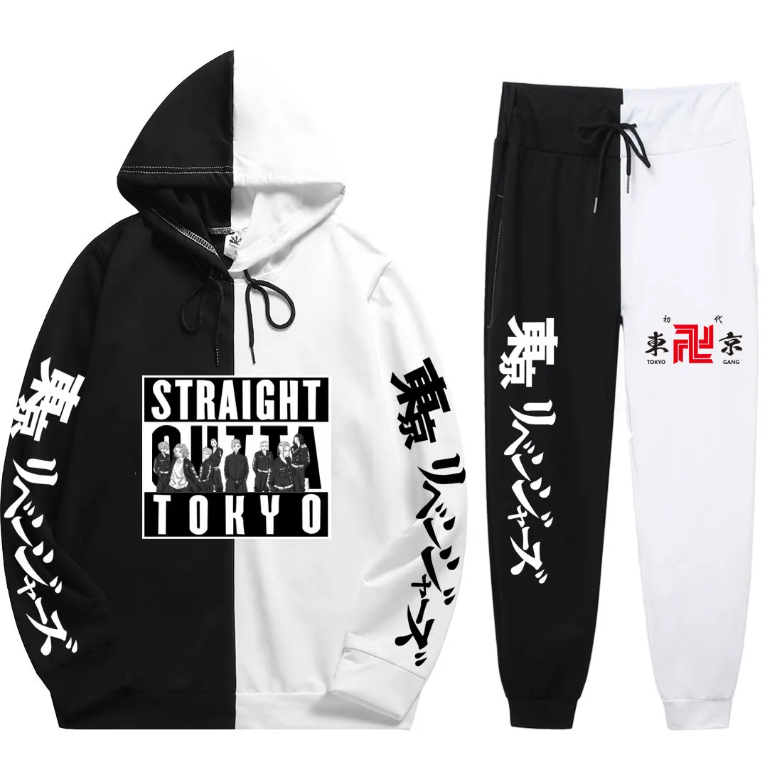 

New Trend Summer Autumn Man 2 Pieces Sets Anime Tokyo Revengers Print Casual Daily Patchwork Thin Hoodie+Patchwork Pants