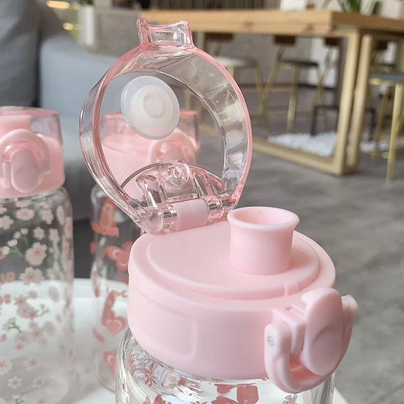 Howtelee sakura пресс крышки очки бутылка для воды цветы чашки Кофе Молоко класс стеклянные чашки девушка бутылки