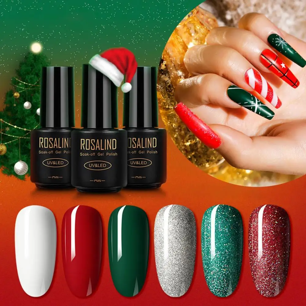 

6Pcs/Set Nail Polish Gloss Nail Art Polish Christmas Nails Gel Green Soak Off Gel