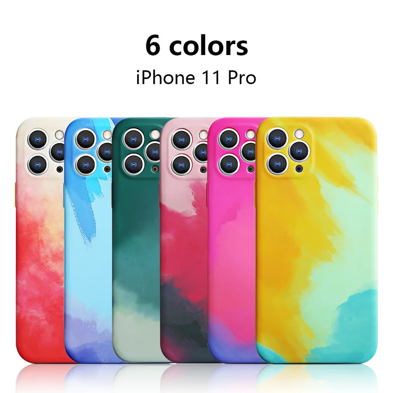 

Liquid Silicon Case For iPhone 12 11 Pro Max X XR XS 7 8 Plus SE2020 Luxury Square Watercolor Plain Colorful Gradient Soft Cover