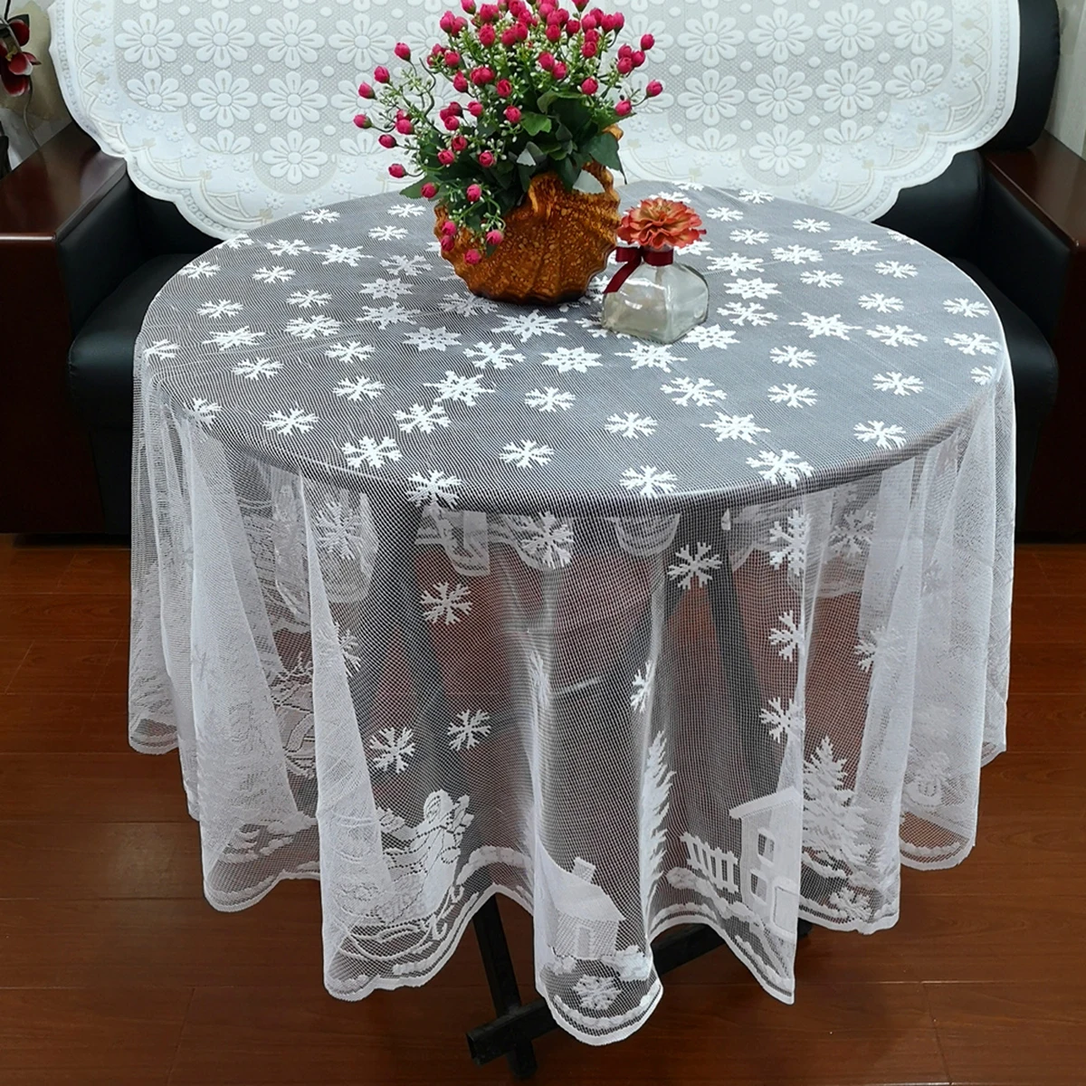 

Lace Rectangular Tablecloth Elegant Snowflake Elk Pattern for Christmas Decoration Party Round table cover Crochet Table Cloth