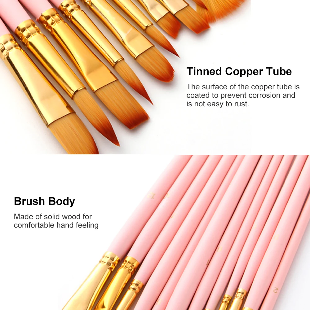 12 шт набор кистей для рисования нескольких с нейлоновыми волосами акриловых