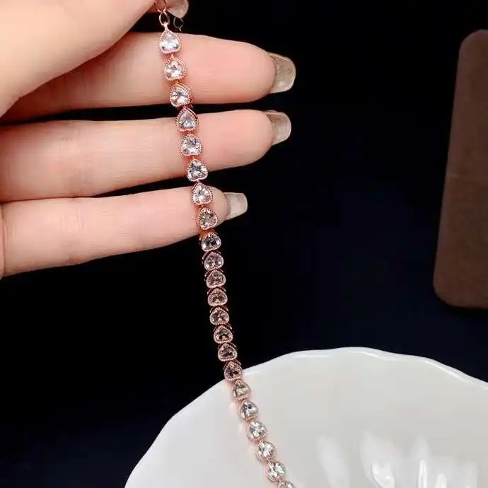 

Elegant romantic heart Peach natural light blue Aquamarine Bracelet Natural gemstone bracelet S925 silver women party jewelry