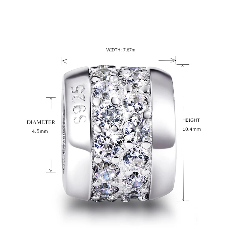 Fit Аутентичные Серебряный браслет Pandora 925 Ближний белый циркон Талисманы DIY Бусины кулон антикварные ювелирные изделия стиль подарки