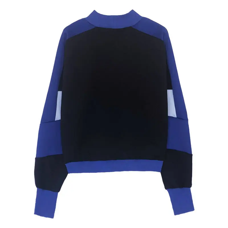 

Autumn and winter new space cotton splicing women's loose foreign style long sleeve short round neck black top