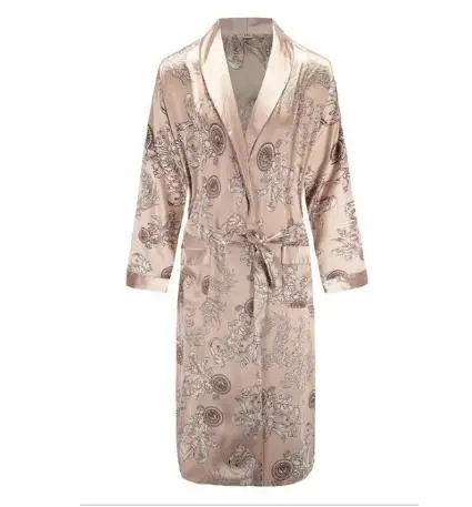 camel dragon robe Шелковая ночная рубашка мужская летняя тонкий купальный халат Тигр Ночная рубашка свободная Свадебная robesilky с длинным рукавом Sleeprobe размера плюс домашняя одежда - Цвет: camel dragon robe