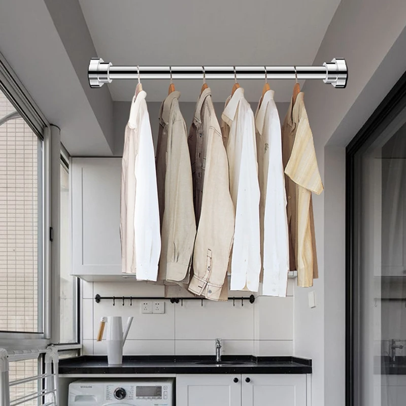 

Extendable Clothes Drying Pole Stainless Steel Shower Curtain Rod Retractable Spring Tension Rod for Bathroom-ABUX