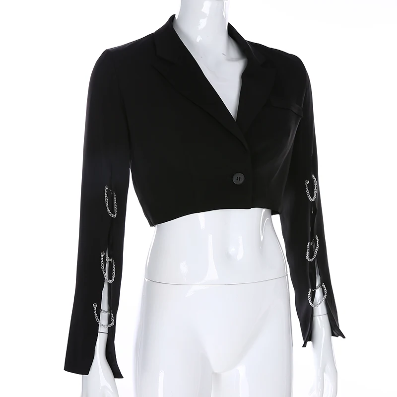 Harajuku Punk Black Cropped Blazer Women Split Long Sleeve Short Jackets Ladies Casual Streetwear Slim Blazer Gothic Coat Autumn