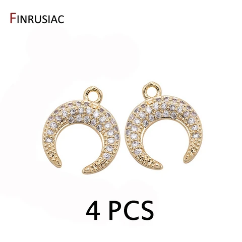 FINRUSIAC Позолоченные лунные шармы из латуни с цирконами 4 штуки