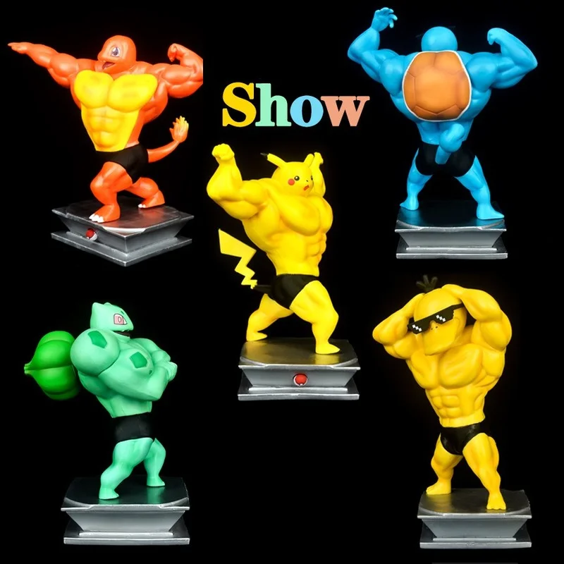 

Anime Pokemon GK Spoof Muscle Man Pikachu Jenny Turtle Wonder Frog Seed Geng Gui Figure Decoration Birthday Gift