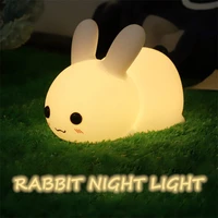 colorful rabbit silicone night light led cute charging jade rabbit pat light creative cartoon children with sleeping light xmas