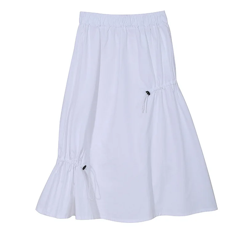 

Design High Waist Folds Fashion Skirts White Casual Loose Korean Ruffles Sweet Mujer Faldas 2021 Spring Summer Women Clothing