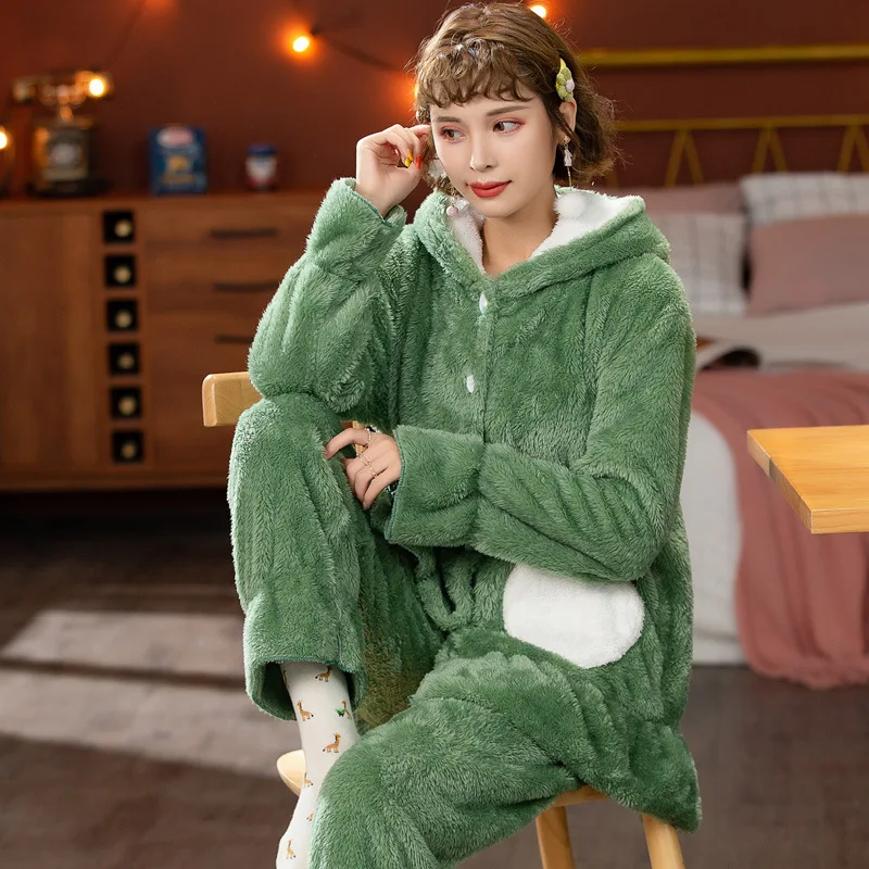 

Зимние пижамы, женские осенние утепленные плюшевые коралловые плюшевые теплые фланелевые домашние костюмы, одежда для сна, ночная Пижама