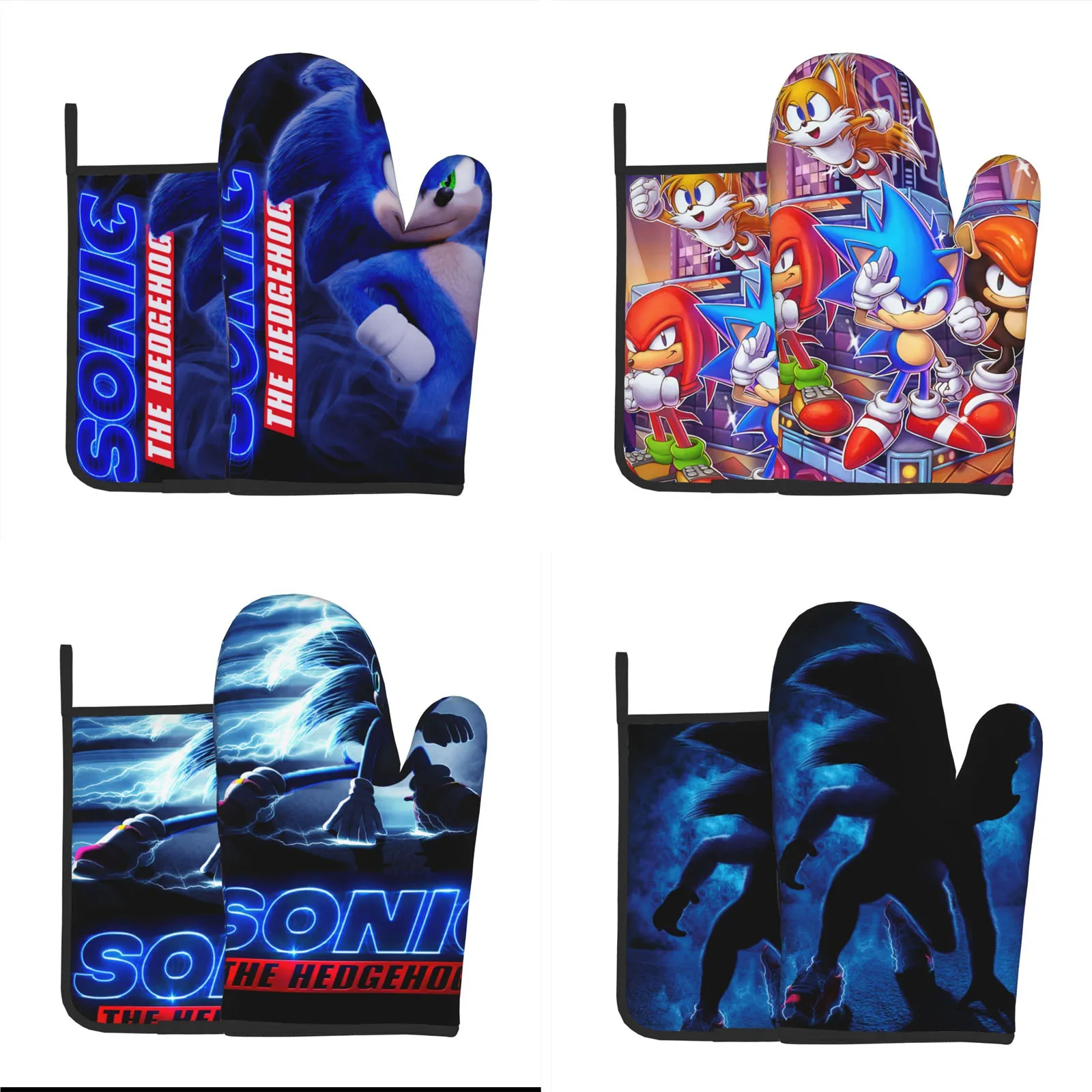 

Sonic Oven Mitts and Pot Holders Sets, Heat Resistant Oven Gloves Cotton Lining Non-Slip Rubber Surface