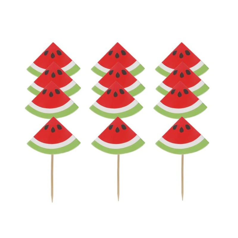 

24pcs Decorations Happy Baby Shower Watermelon Theme Cake Topper Kids Boys Favors Birthday Party Cupcake Toppers with Sticks