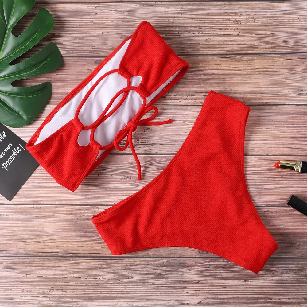 

Padded Bikini 2020 Woman Two Piece Swimsuit Solid Swimwear Sexy Bikini Set Female Swimwear High Waist Push up Biquini Pure color