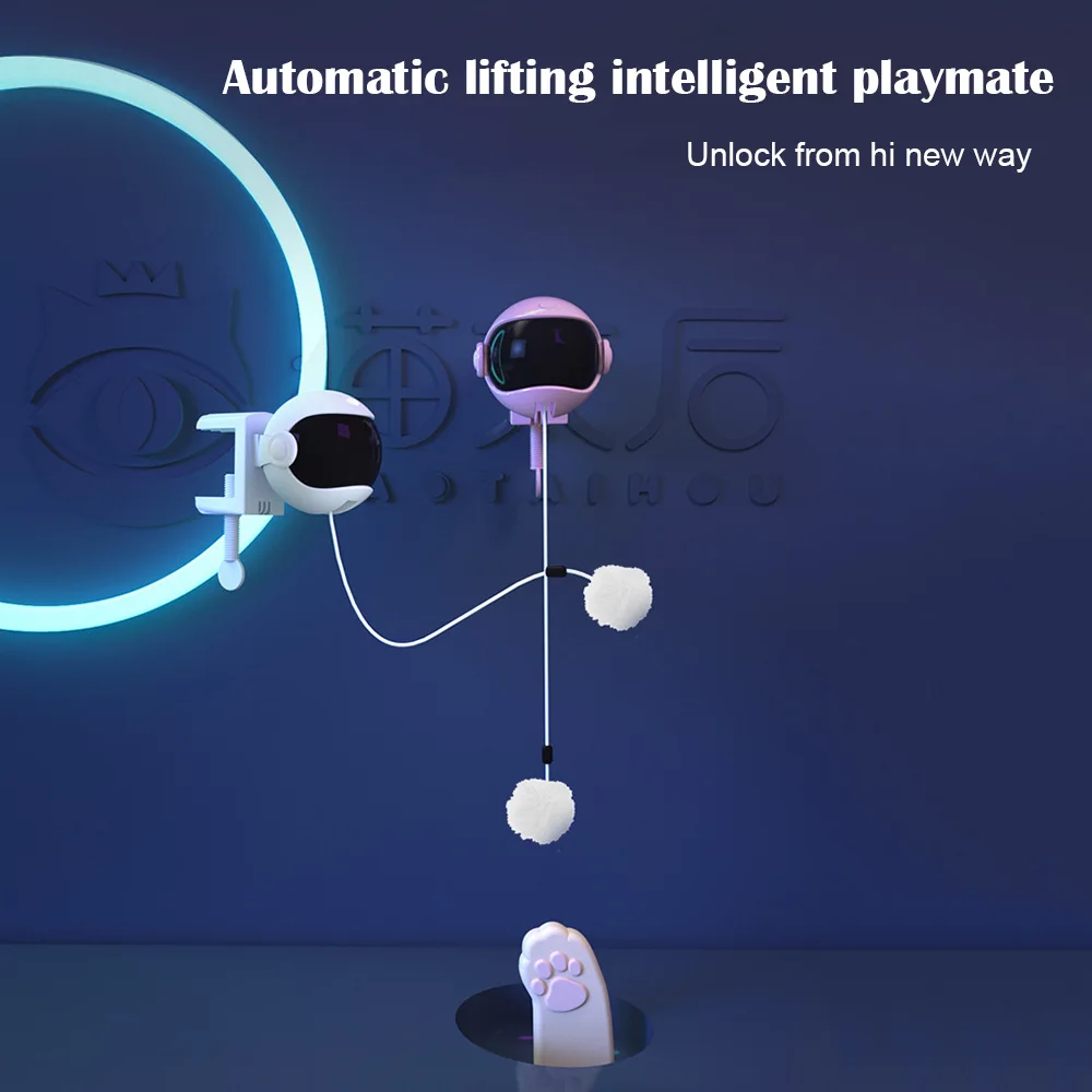 

Pet Cat Toy Electric Funny Teaser Ball Toy Automatic Lifting Spring Rod Yo-Yo Lifting Ball Interactive Puzzle Pet Fuzzy Ball