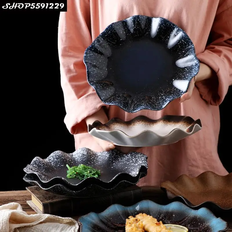 

Japanese Art Ceramic Shaped Fruit Salad Plate Simple Home Hotel Lotus Leaf Main Dish Ramen Sushi Dessert Plate Kitchen Tableware